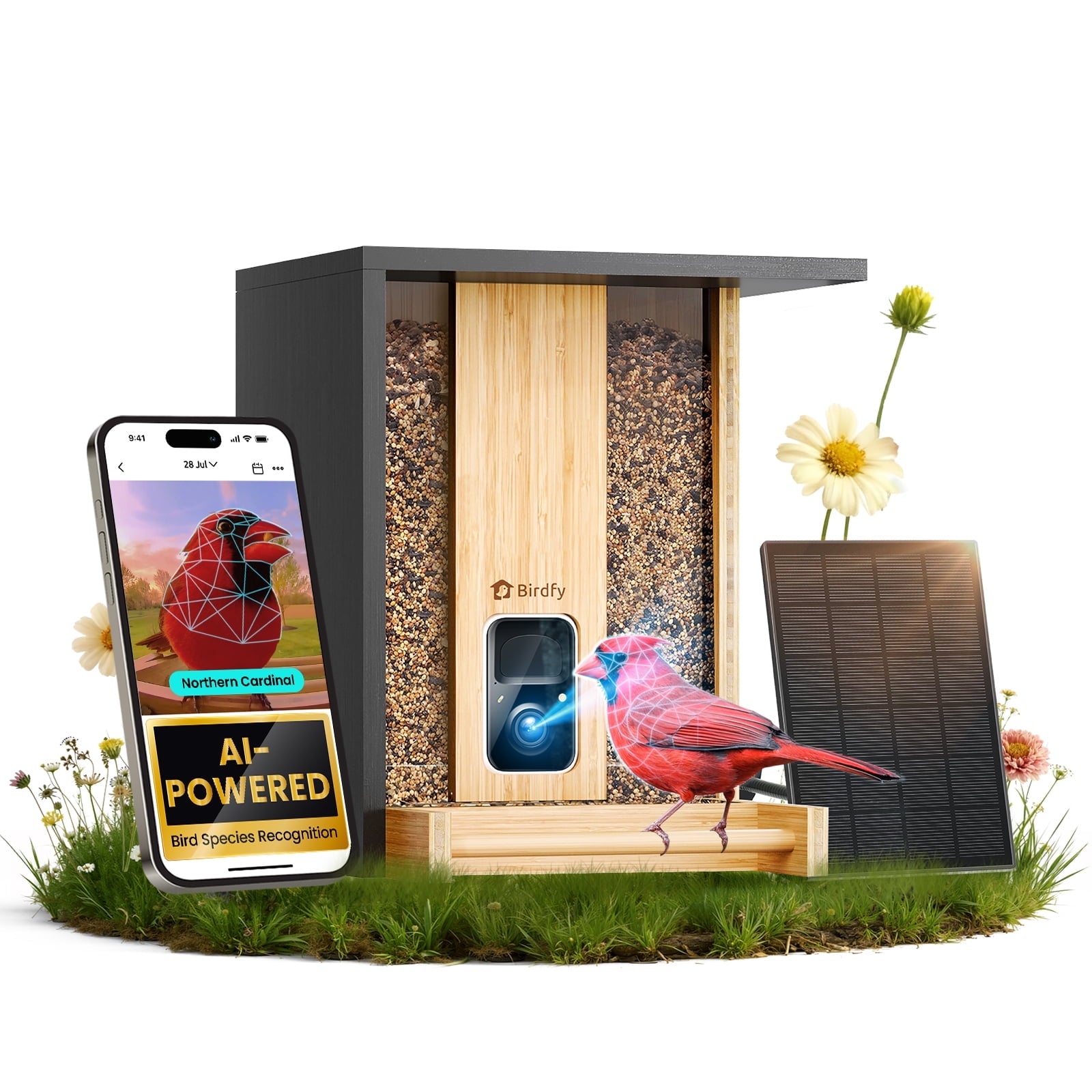 Smart Bamboo Bird Feeder with Camera (Free AI)